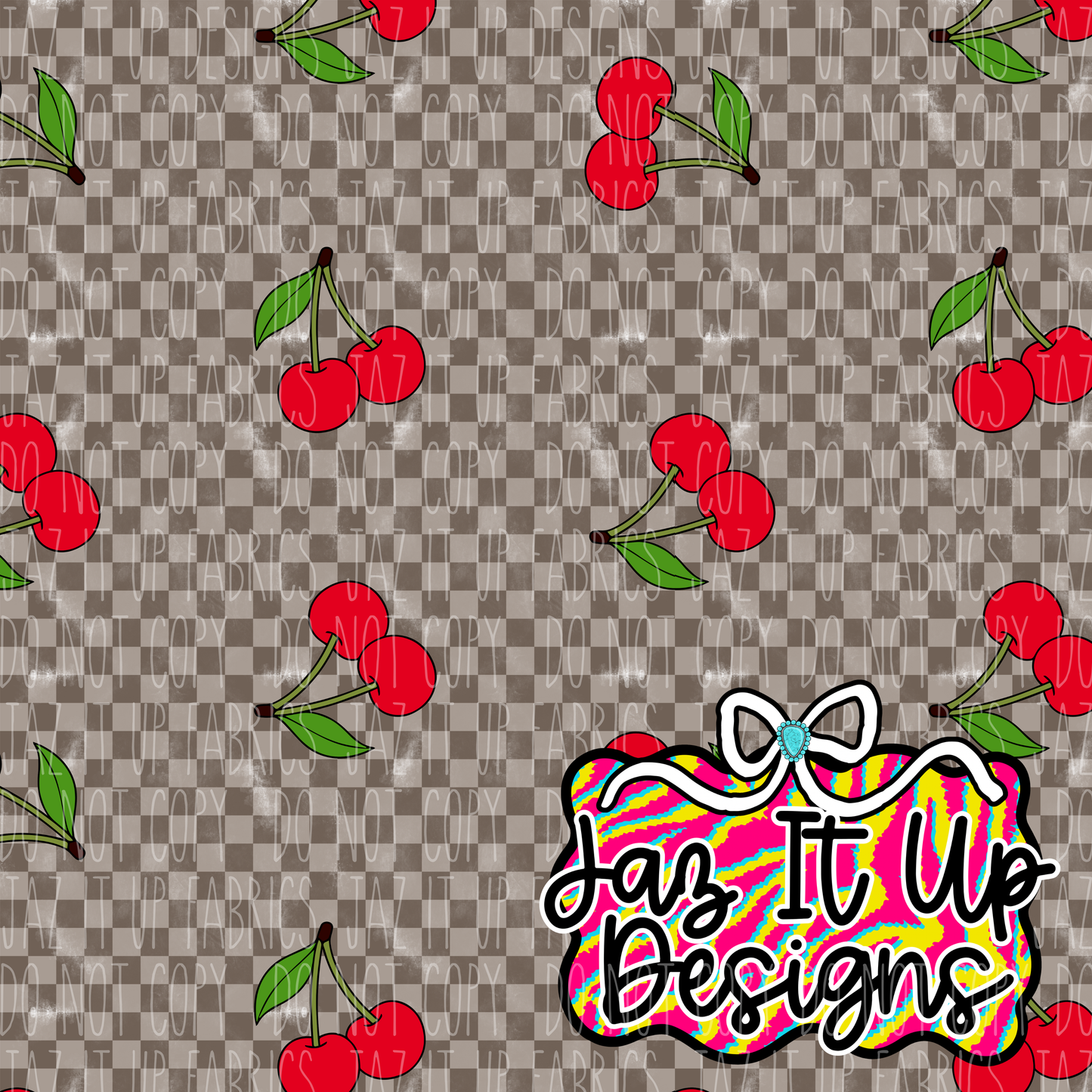 *Digital File* Distressed Check Cherries 300DPI Seamless File