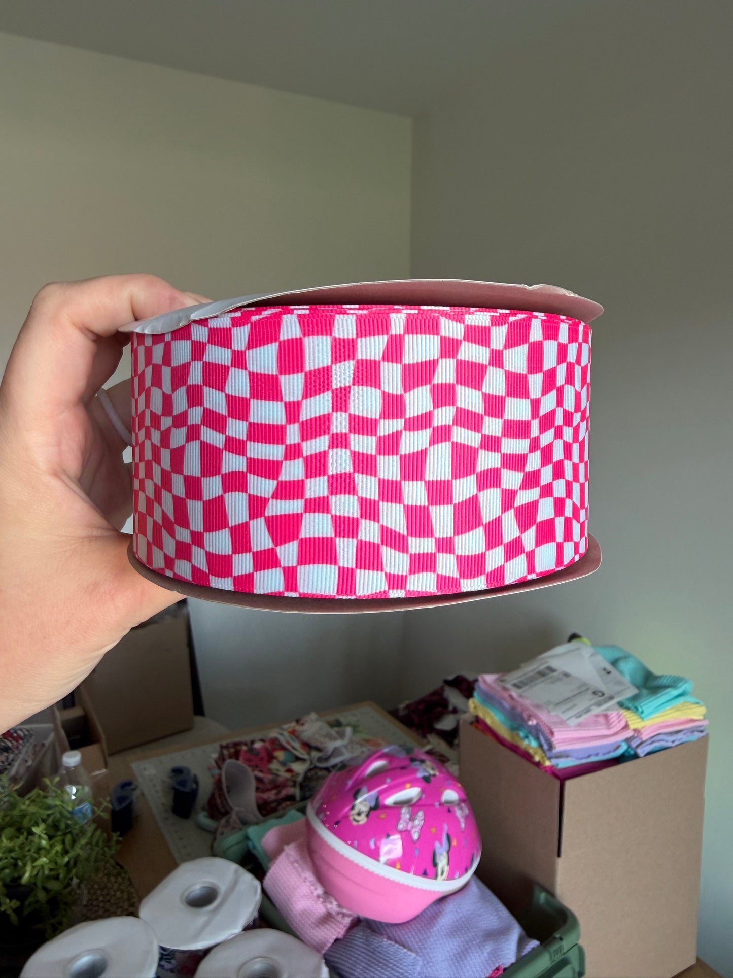 2.5” Grosgrain Pink Check Ribbon (by the yard)