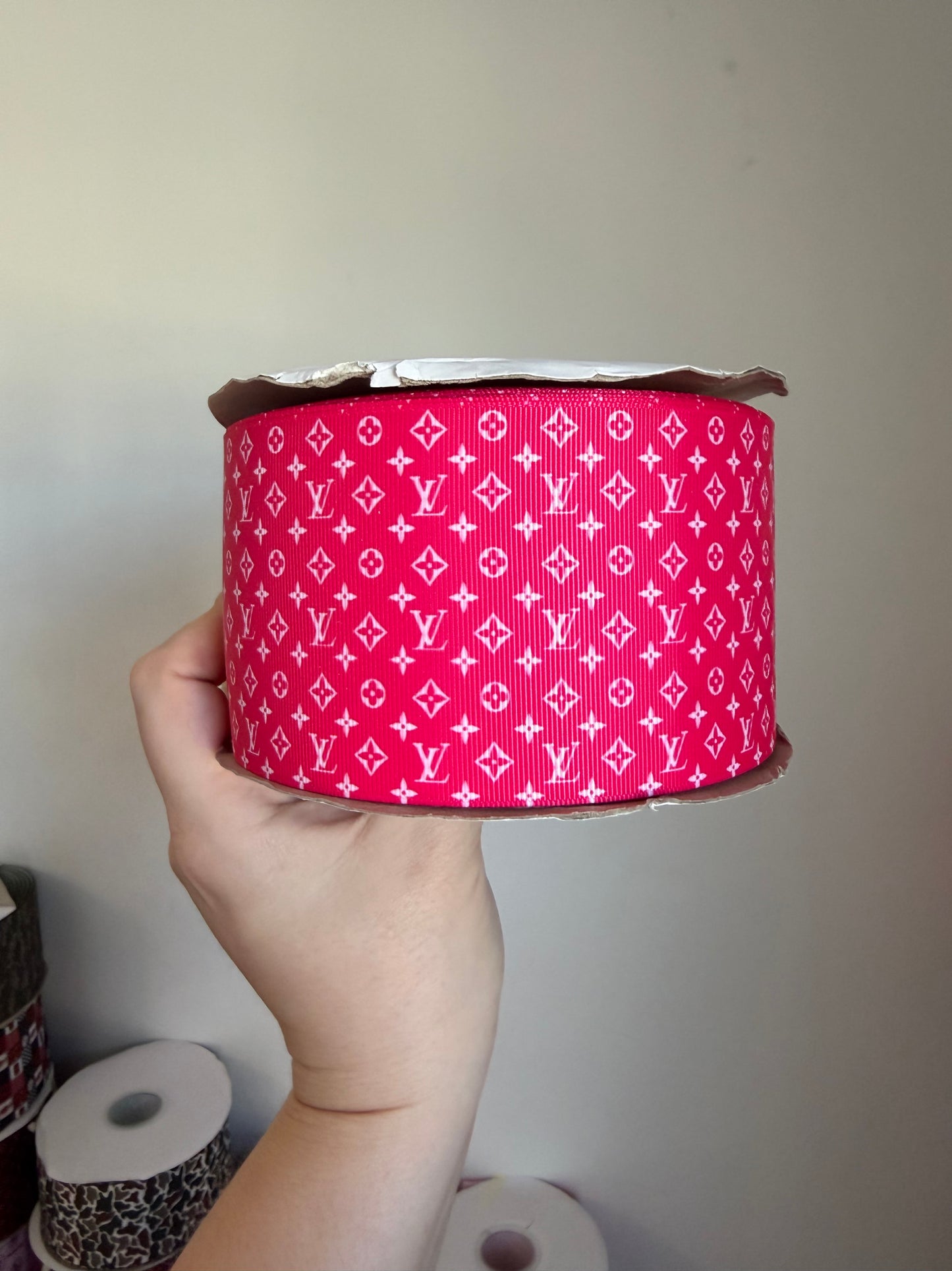 3” Grosgrain Pink White Boujee Ribbon (by the yard)
