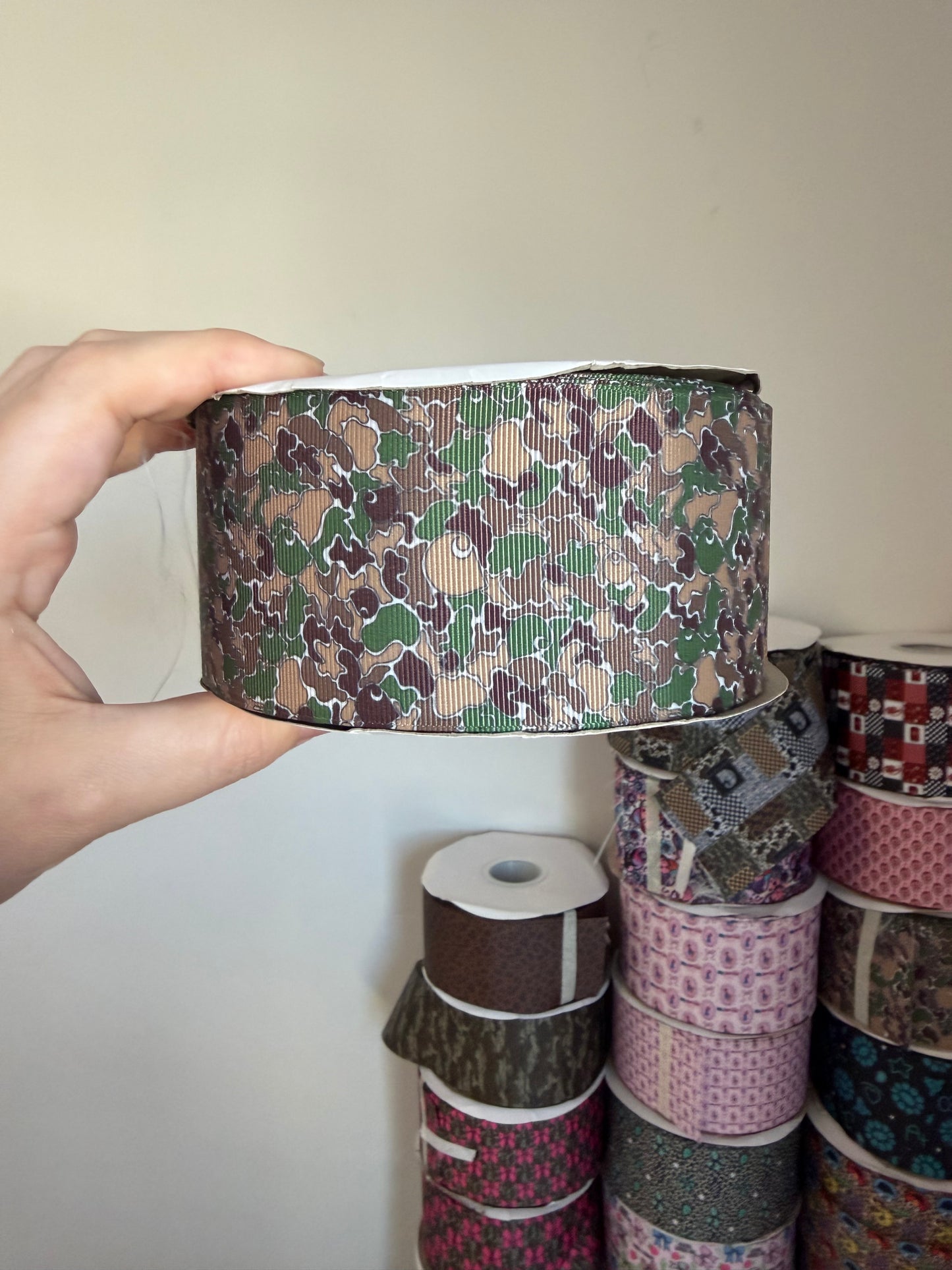 2.5” Grosgrain Camo Car Ribbon (by the yard)