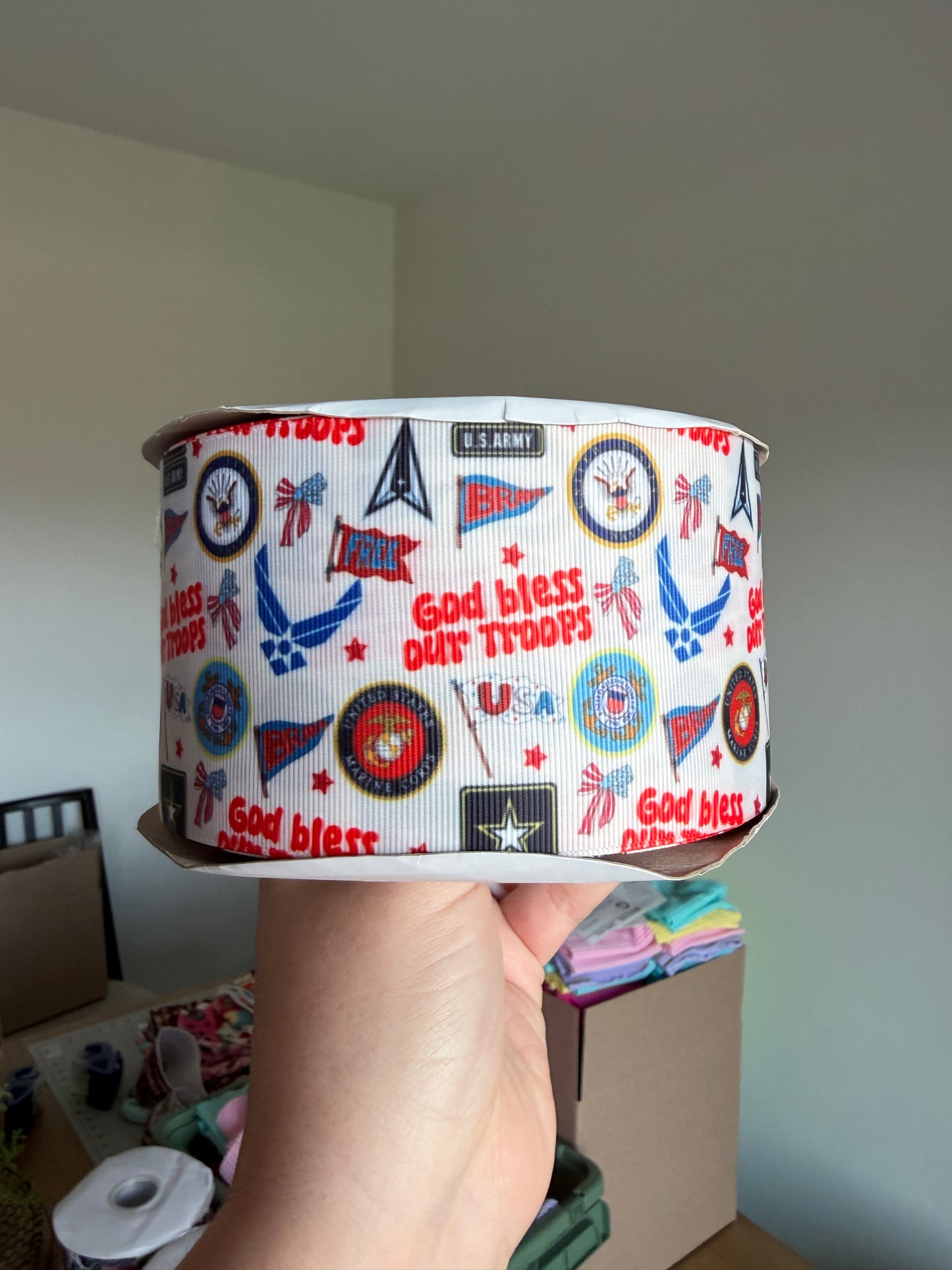 3” Grosgrain God Bless Our Troops Ribbon (by the yard)