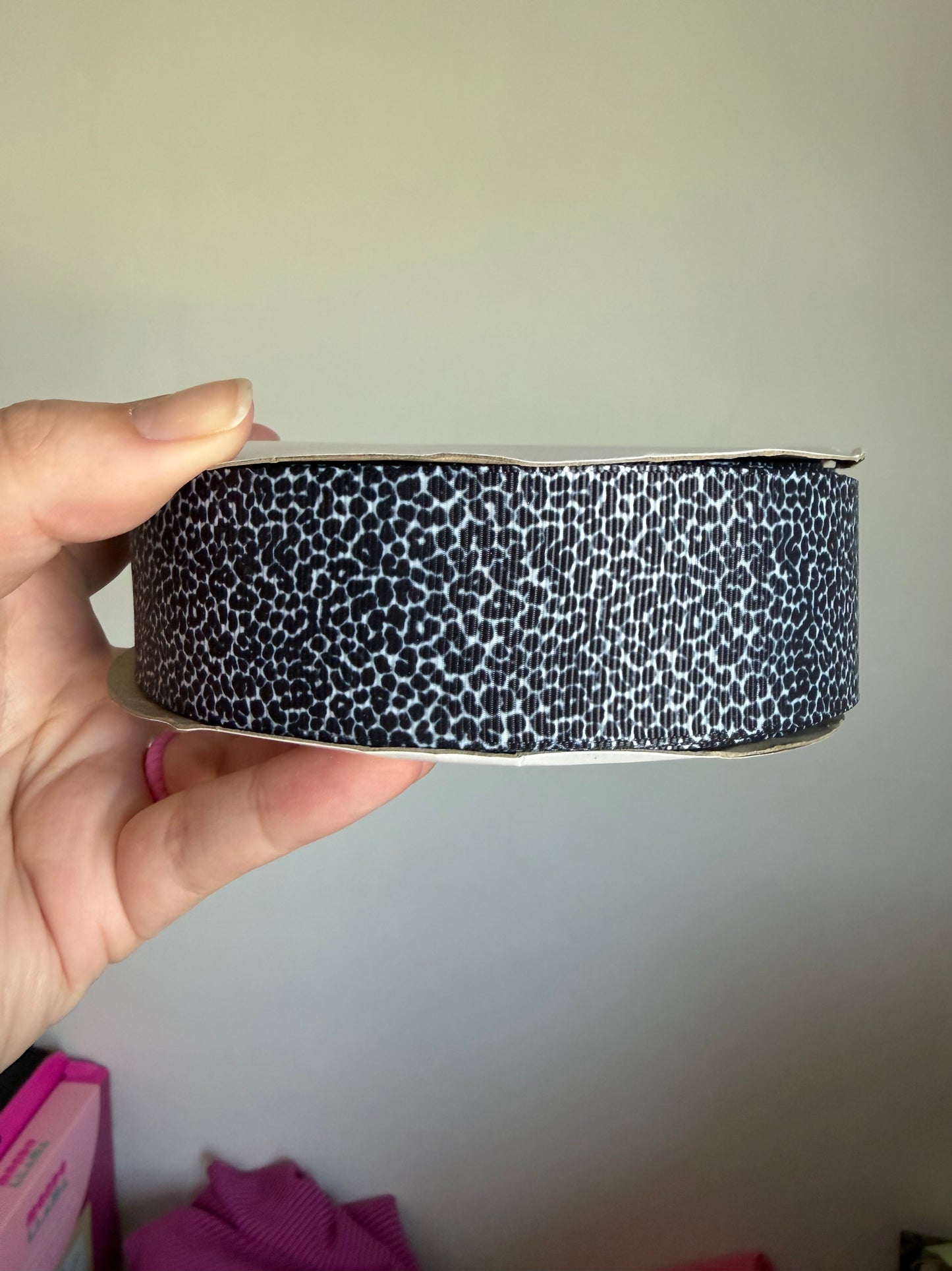 1.5” Grosgrain BW Leopard Ribbon (by the yard)