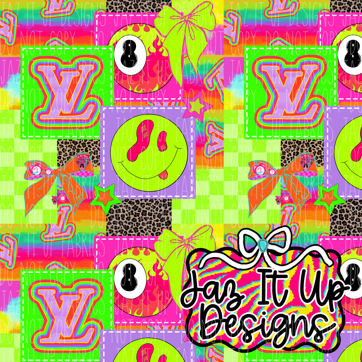 *Digital File* Boujee Neon Patchwork 300DPI Seamless File