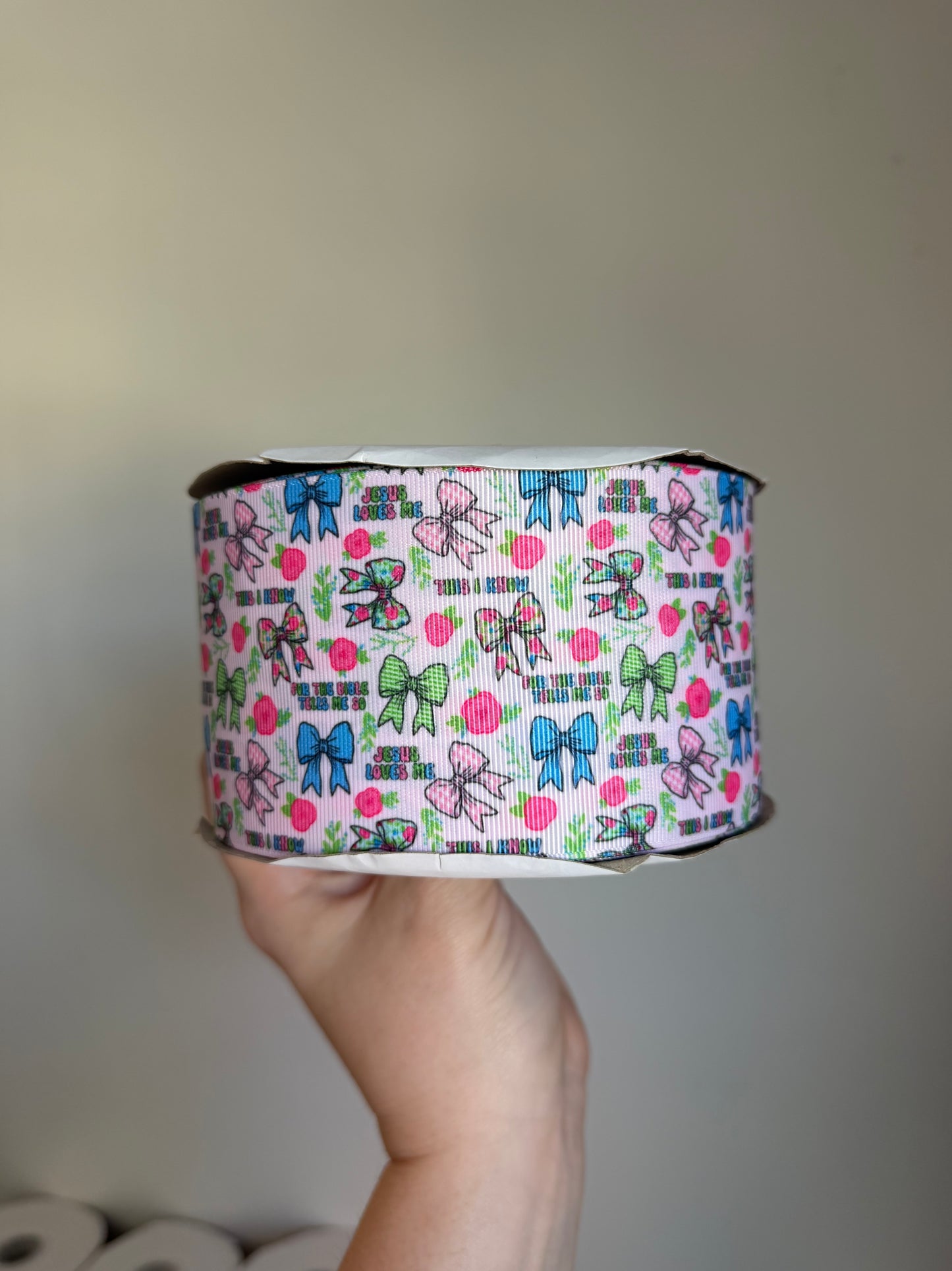 3” Grosgrain Jesus Loves Me Ribbon (by the yard)