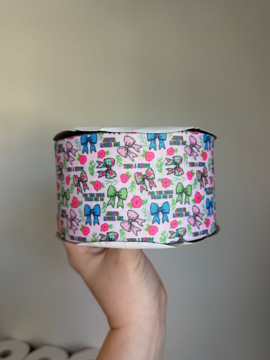 3” Grosgrain Jesus Loves Me Ribbon (by the yard)