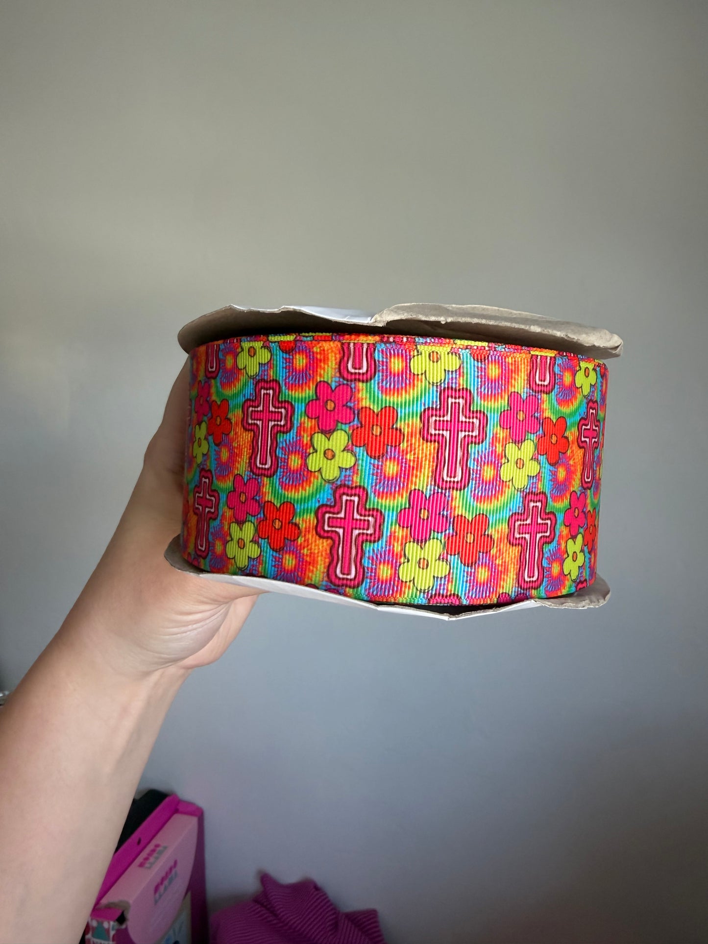 2.5” Grosgrain Groovy Crosses Ribbon (by the yard)