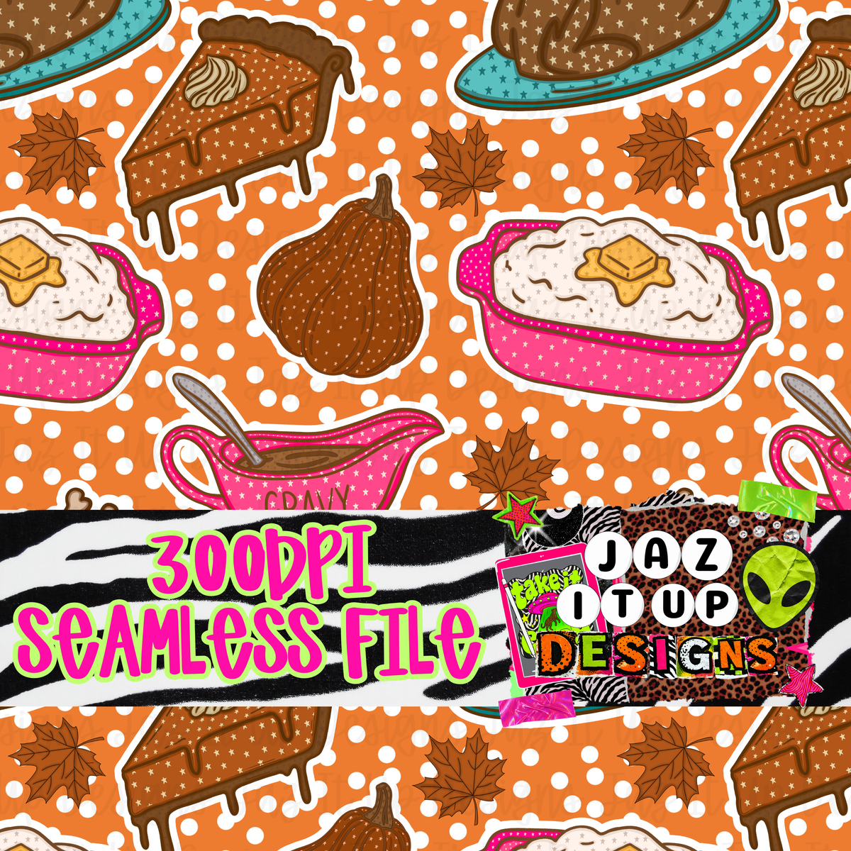 *Digital* 300DPI Seamless Dopamine Thanksgiving + Cord