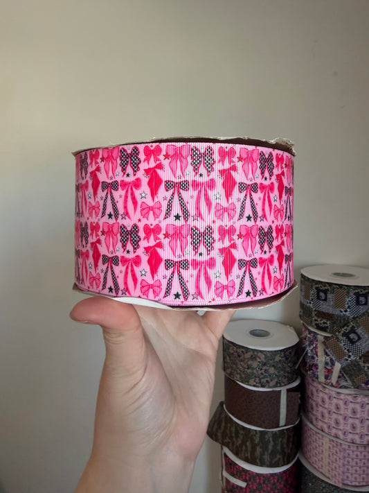 3” Grosgrain Pink Check Bows Ribbon (by the yard)