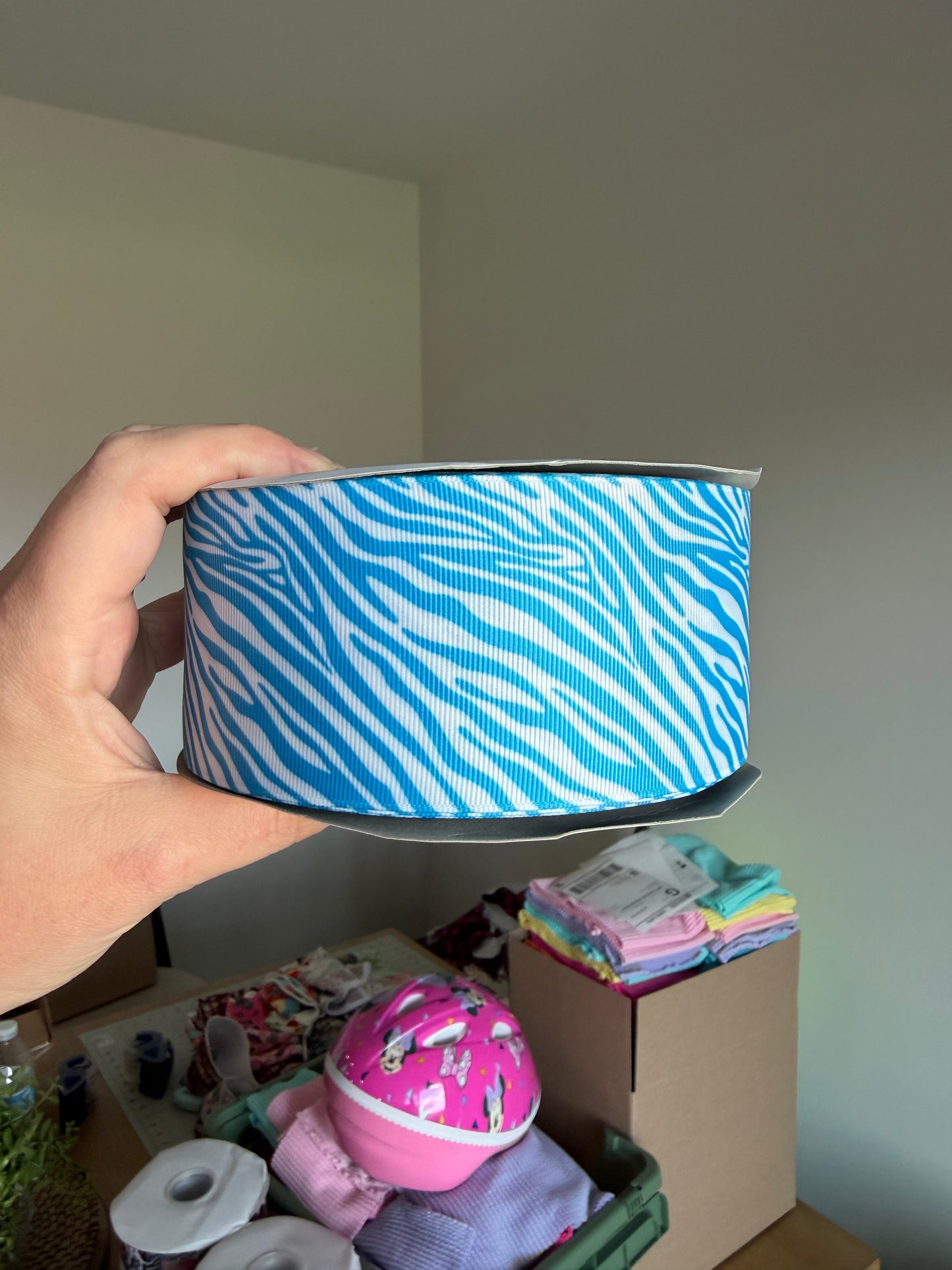 2.5” Grosgrain Blue Zebra Ribbon (by the yard)