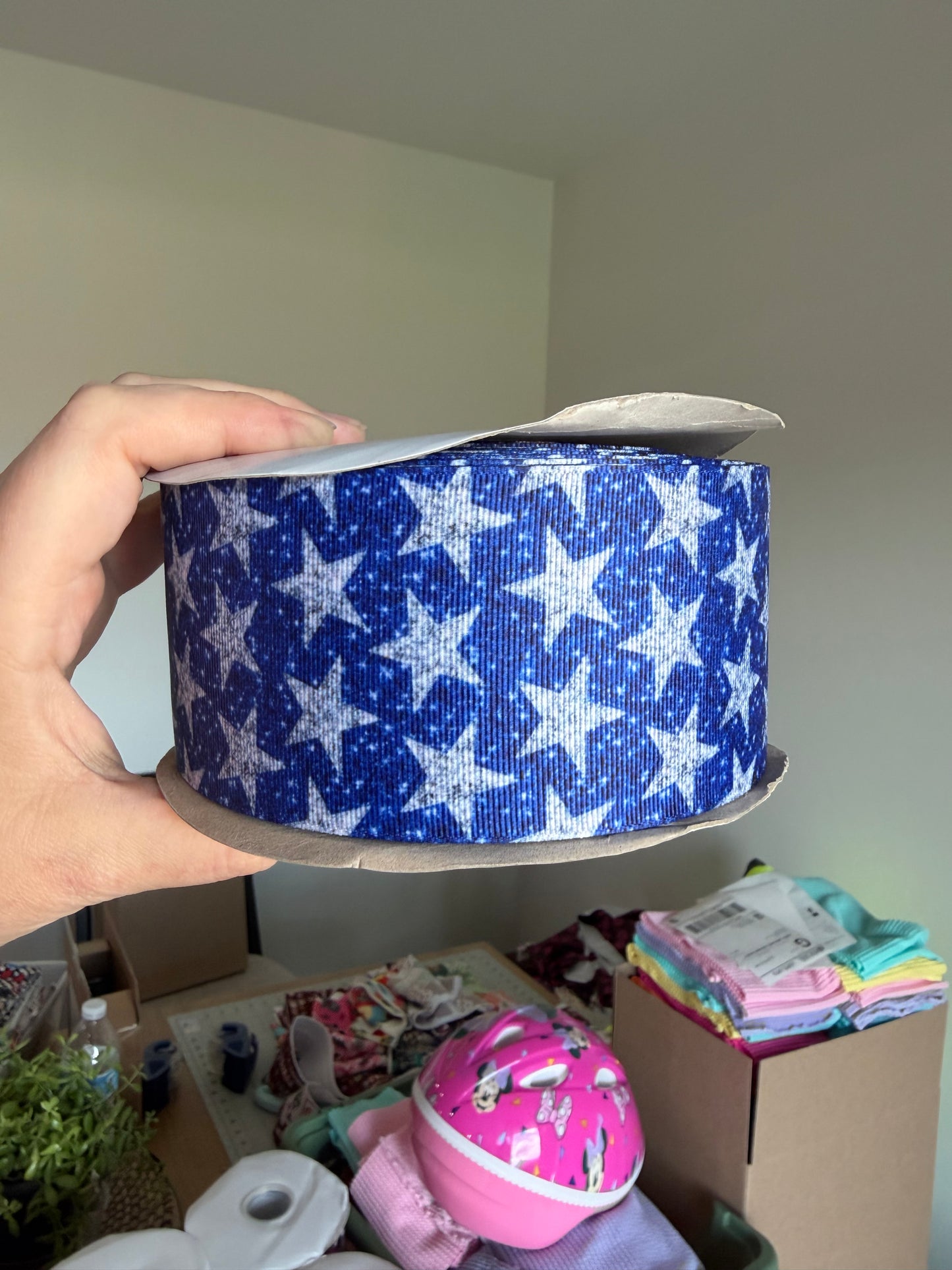 2.5” Grosgrain Sparkle Star Ribbon (by the yard)