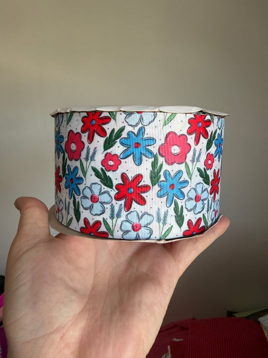 3” Grosgrain RWB Floral Ribbon (by the yard)