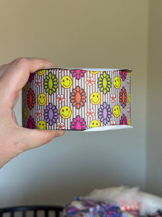 2.5” Grosgrain Smiley Turquoise Ribbon (by the yard)