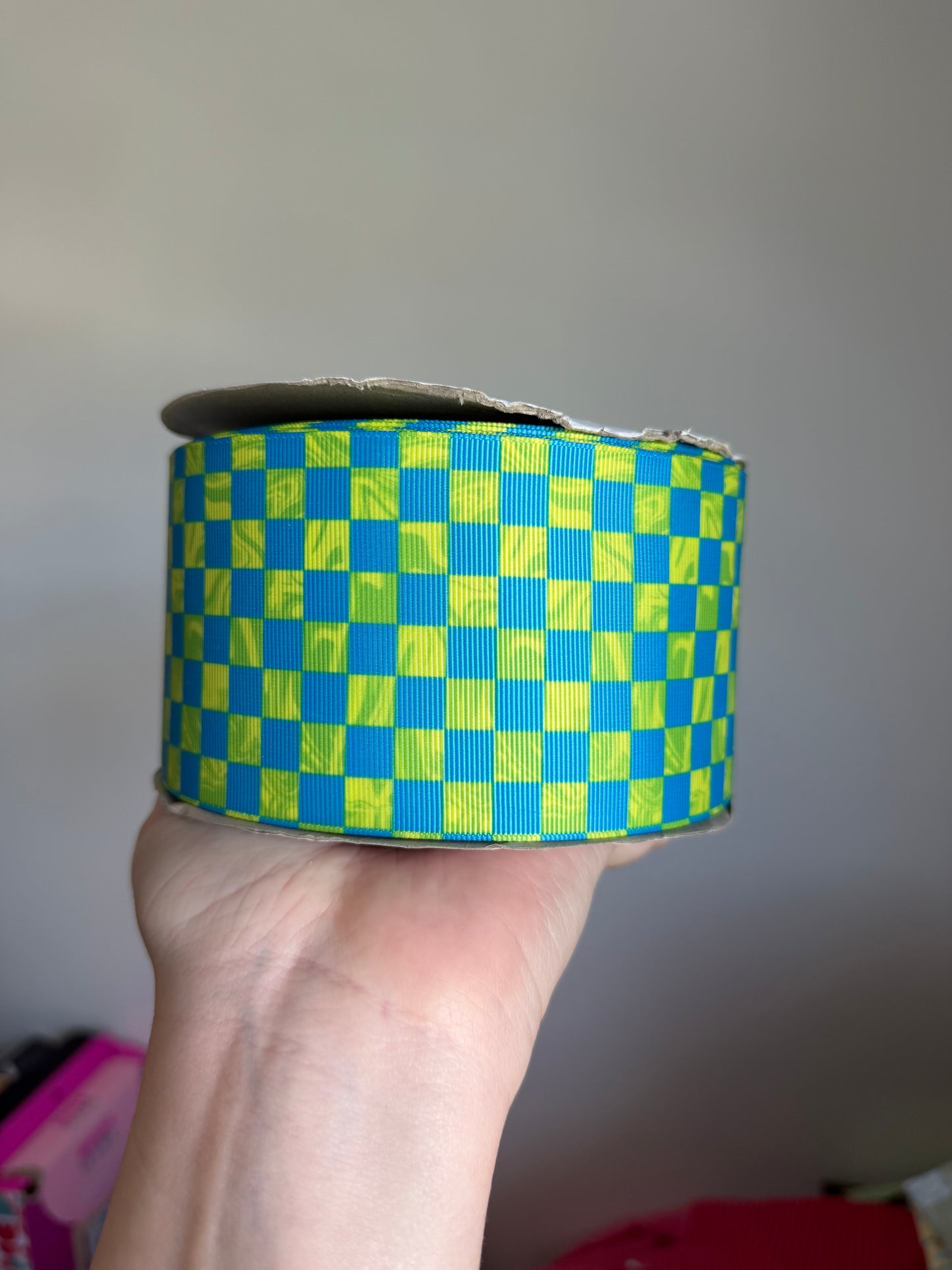 3” Grosgrain Neon Check Ribbon (by the yard)