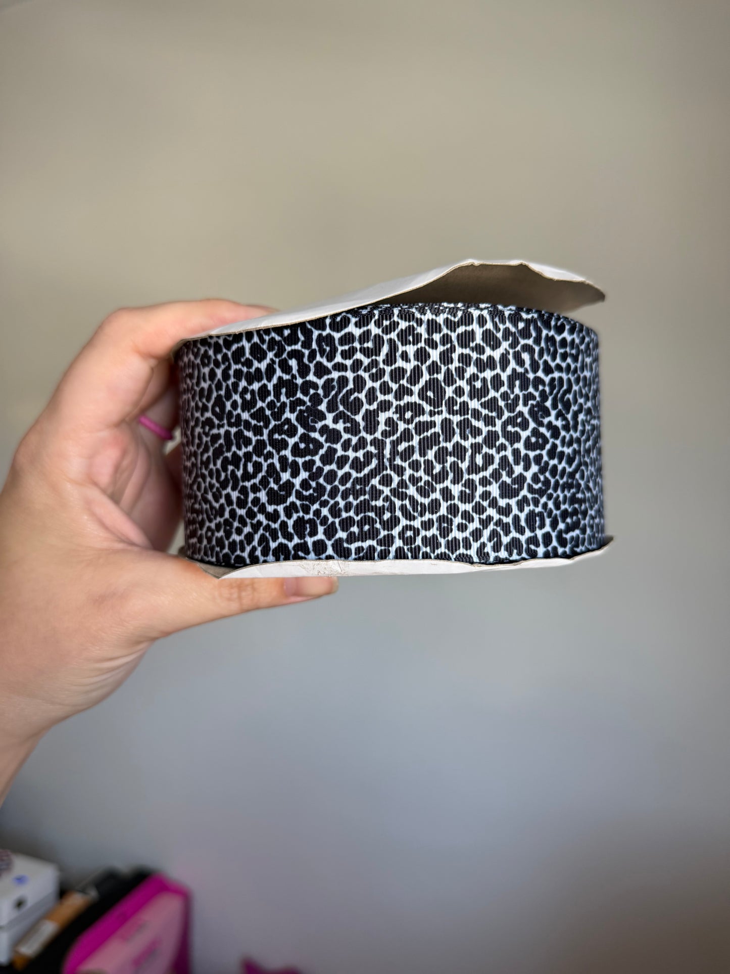 2.5” Grosgrain BW Leopard Ribbon (by the yard)