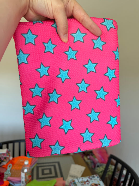 1/2 Yd Turquoise Stars Pink Bull
