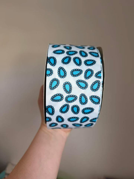 3” Grosgrain Turquoise Stone Ribbon (by the yard)