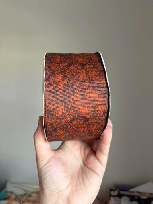 3” Grosgrain Tooled Leather Ribbon (by the yard)